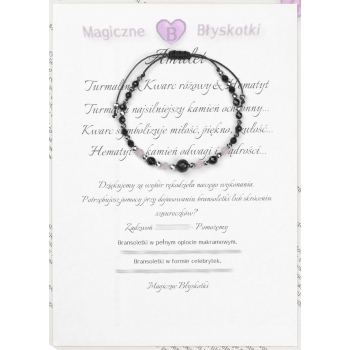 Bransoletka celebrytka czarny TURMALIN Kwarc Różowy HEMATYT ochrona miłość